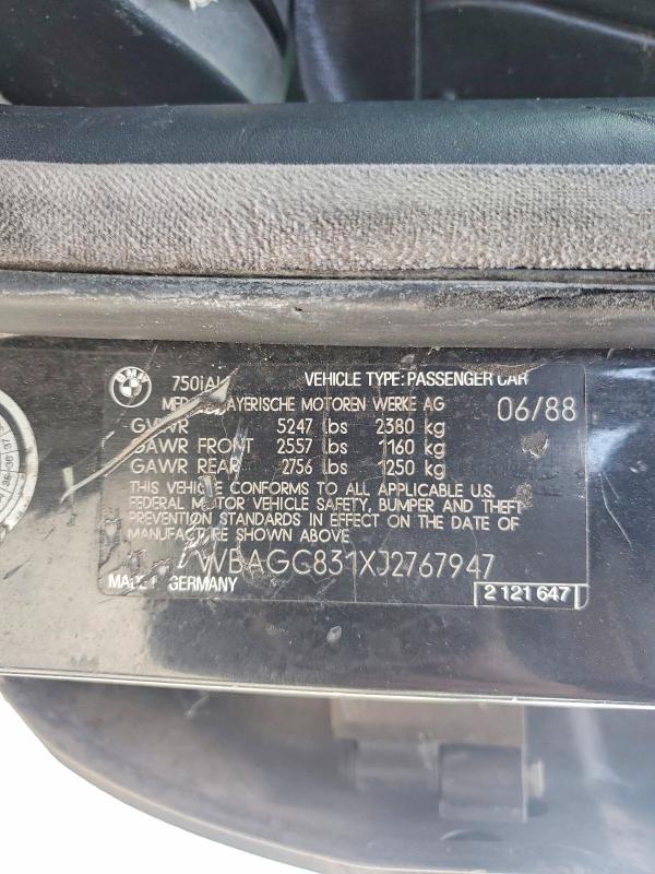 64660016 :رقم المزاد ، WBAGC831XJ2767947 vin ، 1988 Bmw 750 مزاد بيع