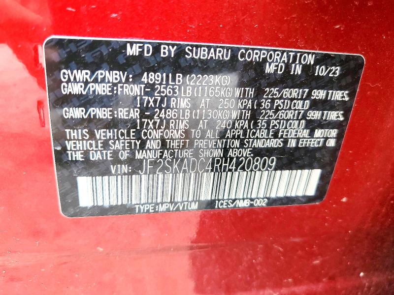 65705496 :رقم المزاد ، JF2SKADC4RH420809 vin ، 2024 Subaru Forester مزاد بيع