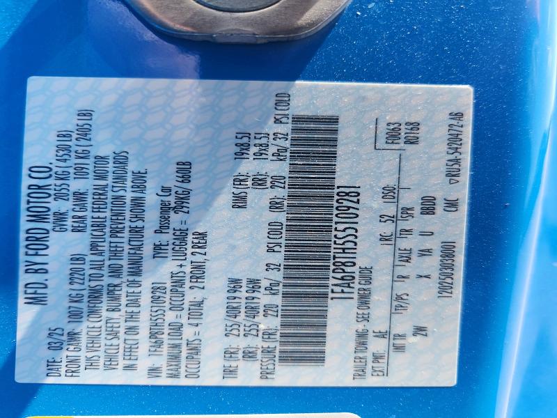 Продажа на аукционе авто 2025 Ford Mustang, vin: 1FA6P8TH5S5109281, номер лота: 63907166
