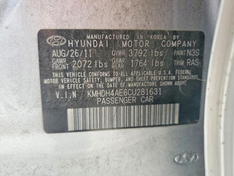 Продаж на аукціоні авто 2012 Hyundai Elantra, vin: KMHDH4AE6CU281631, номер лоту: 64282396