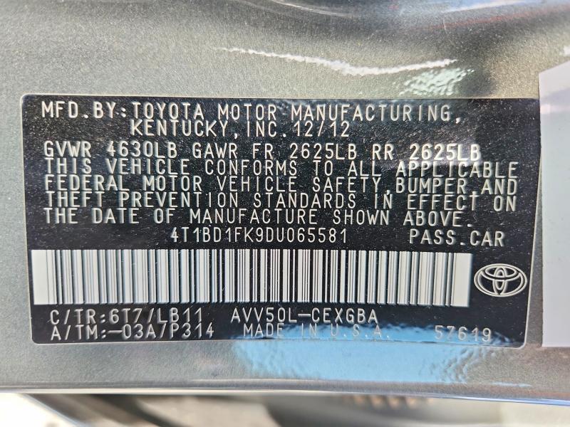 Продаж на аукціоні авто 2013 Toyota Camry Hybrid, vin: 4T1BD1FK9DU065581, номер лоту: 61448596