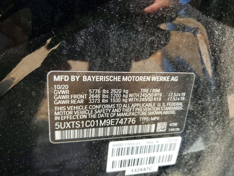 2021 Bmw X3 მანქანა იყიდება აუქციონზე, vin: 5UXTS1C01M9E74776, აუქციონის ნომერი: 65917076
