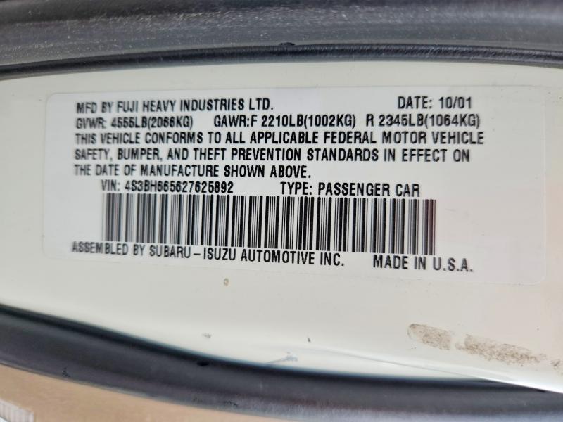 64475936 :رقم المزاد ، 4S3BH665627625892 vin ، 2002 Subaru Legacy مزاد بيع