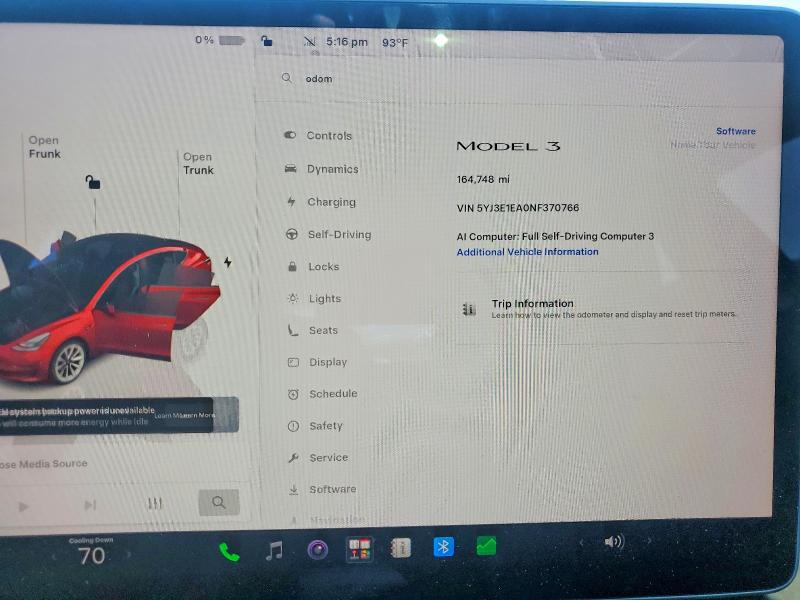 65753946 :رقم المزاد ، 5YJ3E1EA0NF370766 vin ، 2022 Tesla Model 3 مزاد بيع
