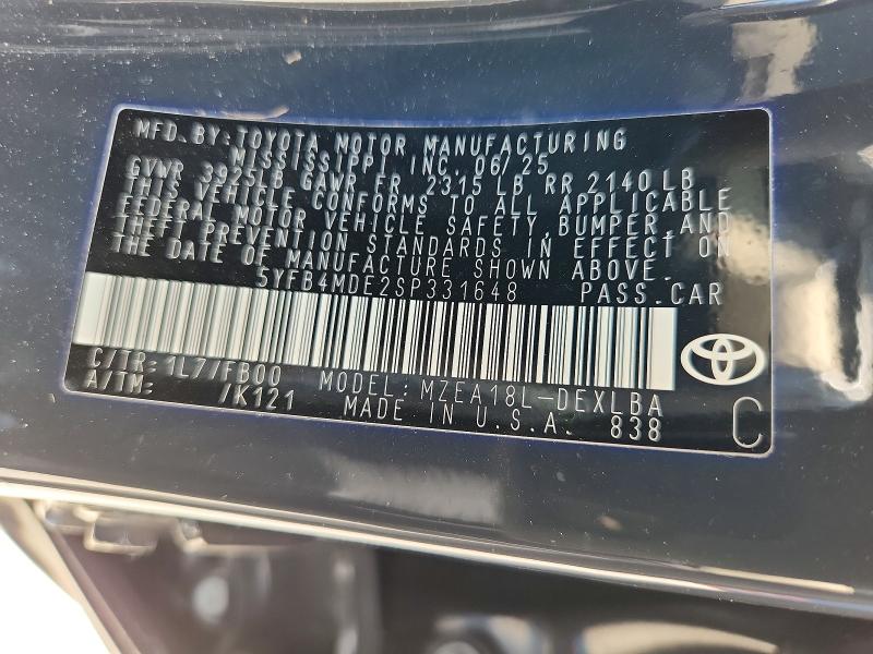 Aukcja sprzedaży 2025 Toyota Corolla, vin: 5YFB4MDE2SP331648, numer aukcji: 62915696