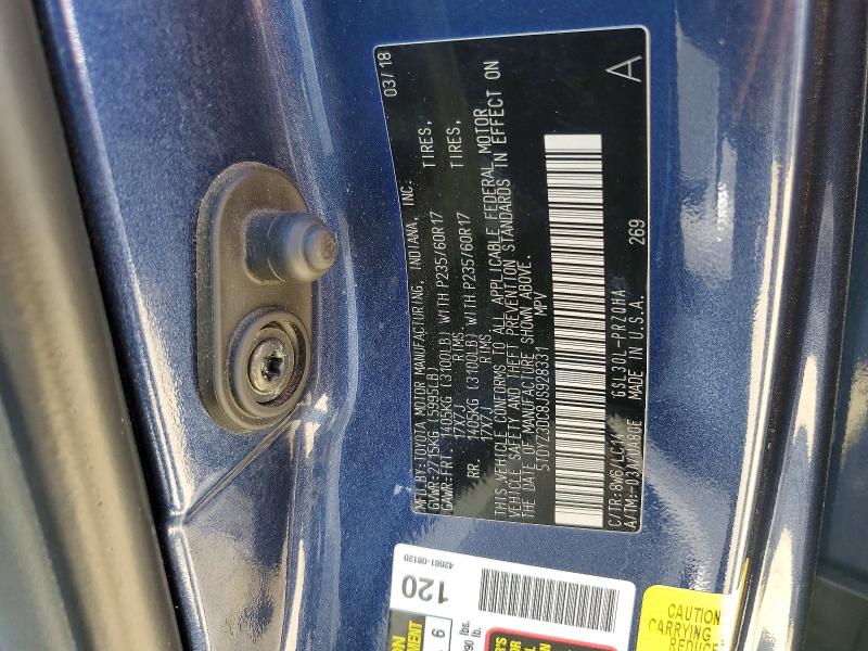 66114906 :رقم المزاد ، 5TDYZ3DC8JS928331 vin ، 2018 Toyota Sienna مزاد بيع