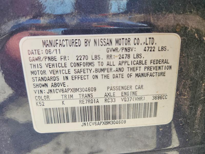 65662146 :رقم المزاد ، JN1CV6APXBM304609 vin ، 2011 Infiniti G37 Sedan مزاد بيع