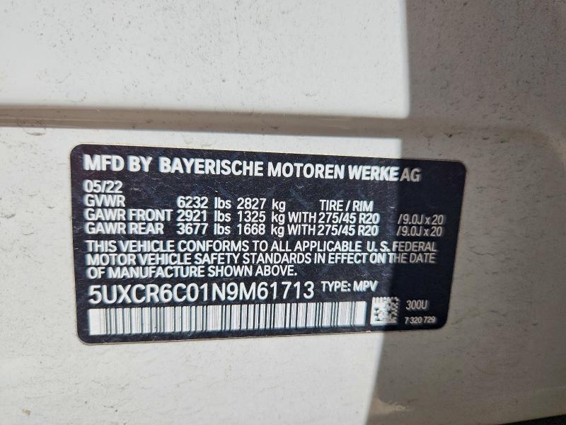 64829336 :رقم المزاد ، 5UXCR6C01N9M61713 vin ، 2022 Bmw X5 مزاد بيع