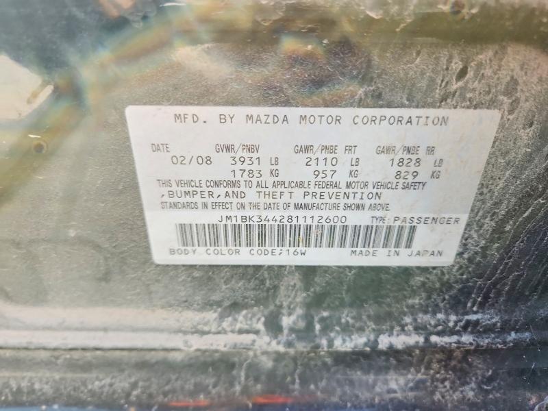62929826 :رقم المزاد ، JM1BK344281112600 vin ، 2008 Mazda 3 مزاد بيع