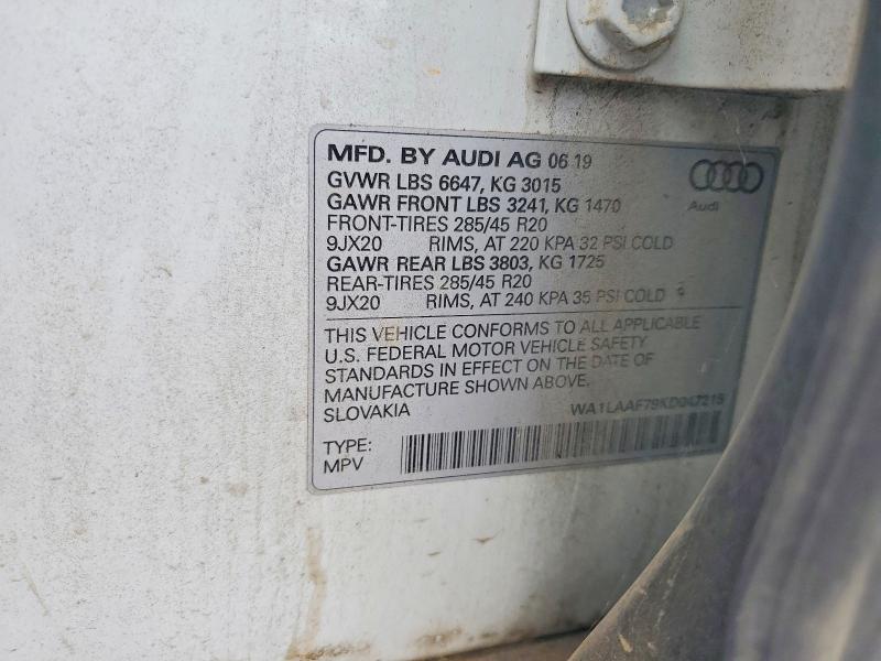 Aukcja sprzedaży 2019 Audi Q7, vin: WA1LAAF79KD047215, numer aukcji: 66665176