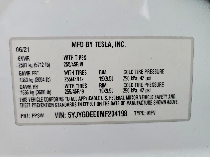 Продажа на аукционе авто 2021 Tesla Model Y, vin: 5YJYGDEE0MF204198, номер лота: 66836926