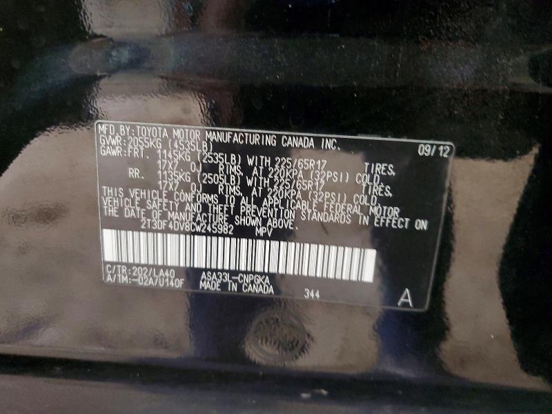 Продажа на аукционе авто 2012 Toyota Rav4, vin: 2T3DF4DV8CW245982, номер лота: 64957616