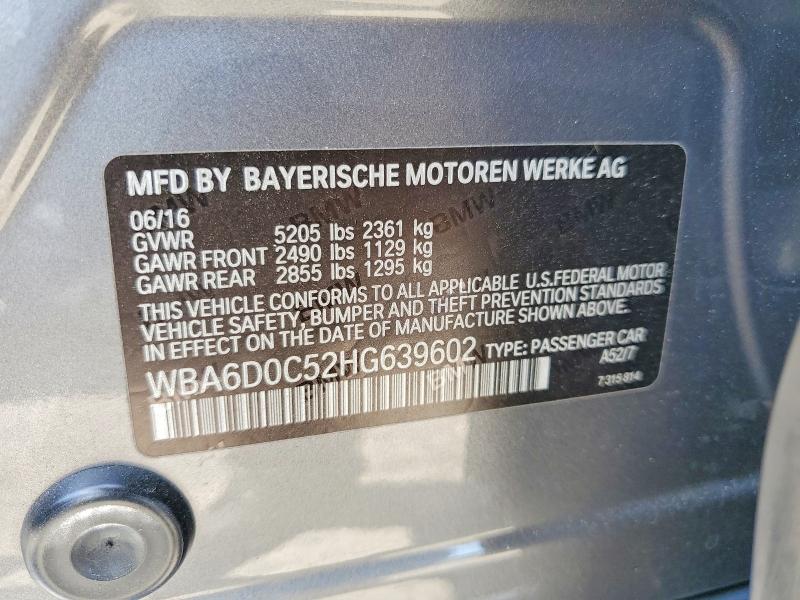 Aukcja sprzedaży 2017 Bmw 640, vin: WBA6D0C52HG639602, numer aukcji: 63372616