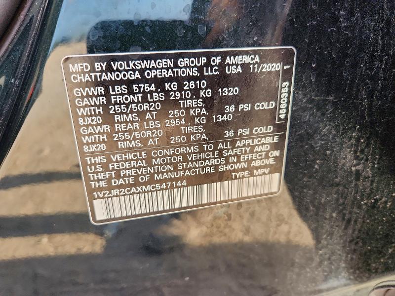 Aukcja sprzedaży 2021 Volkswagen Atlas, vin: 1V2JR2CAXMC547144, numer aukcji: 63417576