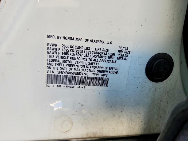 Aukcja sprzedaży 2018 Honda Pilot, vin: 5FNYF6H50JB024743, numer aukcji: 66062196