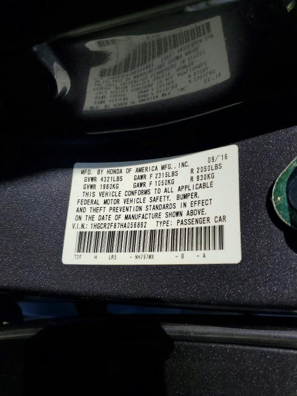 Продажа на аукционе авто 2017 Honda Accord, vin: 1HGCR2F87HA056892, номер лота: 63943076