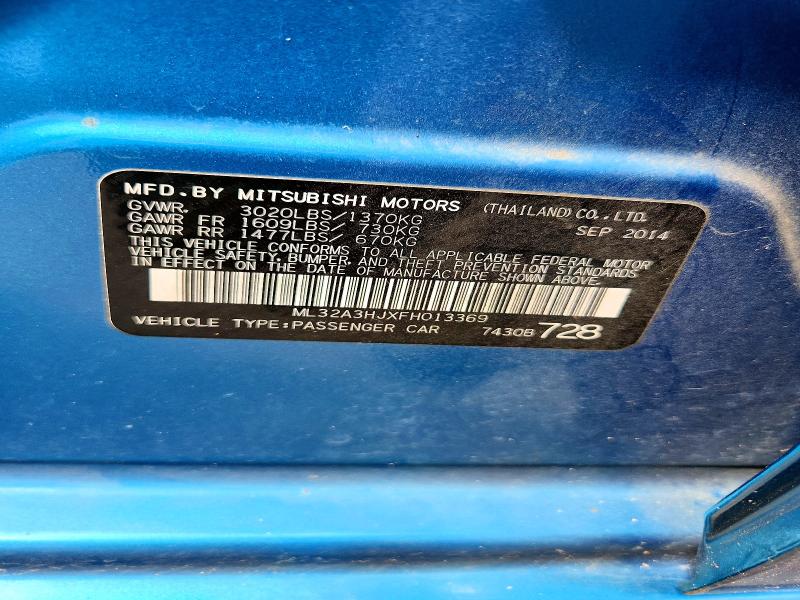 64623096 :رقم المزاد ، ML32A3HJXFH013369 vin ، 2015 Mitsubishi Mirage مزاد بيع