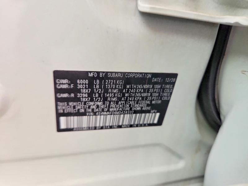 2021 Subaru Ascent მანქანა იყიდება აუქციონზე, vin: 4S4WMAFD6M3428332, აუქციონის ნომერი: 63543056