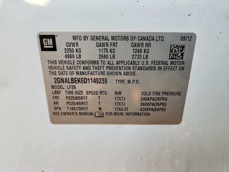 Aukcja sprzedaży 2013 Chevrolet Equinox, vin: 2GNALBEK6D1149239, numer aukcji: 66471996