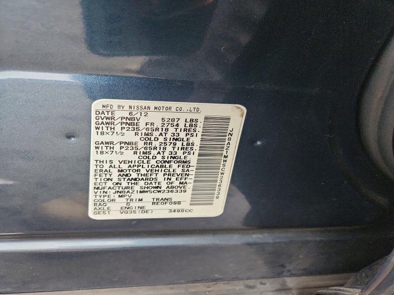 Aukcja sprzedaży 2012 Nissan Murano, vin: JN8AZ1MW5CW236339, numer aukcji: 66238426
