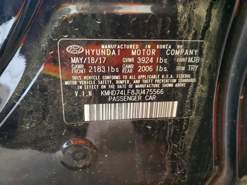 63738426 :رقم المزاد ، KMHD74LF8JU475566 vin ، 2018 Hyundai Elantra مزاد بيع