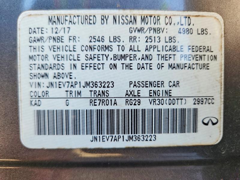 64562136 :رقم المزاد ، JN1EV7AP1JM363223 vin ، 2018 Infiniti Q50 مزاد بيع