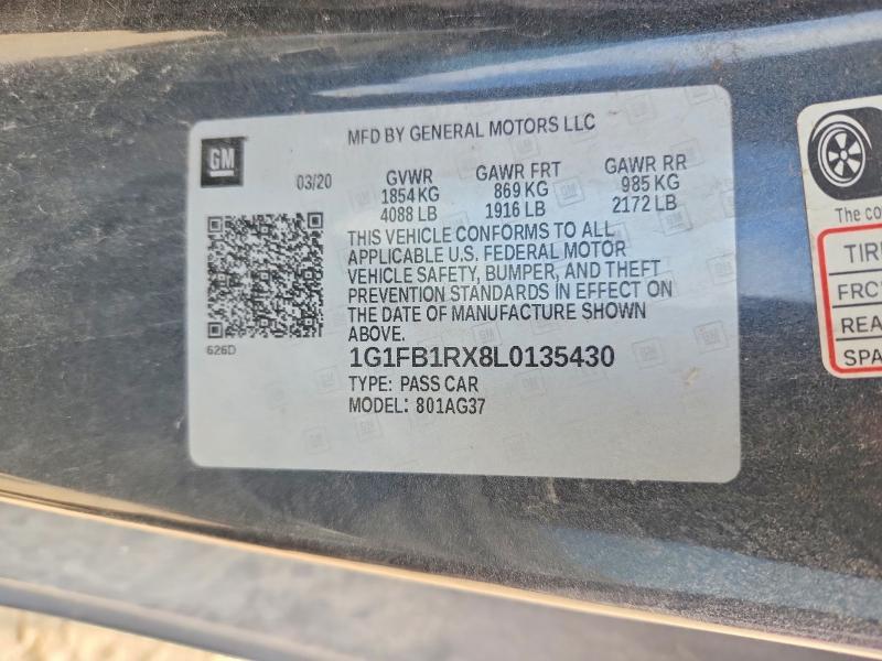 63467676 :رقم المزاد ، 1G1FB1RX8L0135430 vin ، 2020 Chevrolet Camaro مزاد بيع