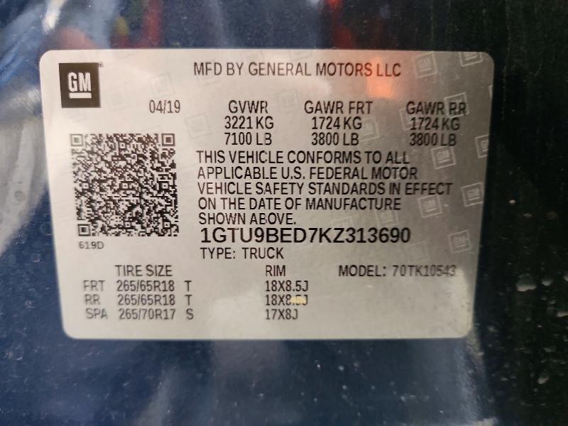 Продаж на аукціоні авто 2019 Gmc Sierra, vin: 1GTU9BED7KZ313690, номер лоту: 65132466