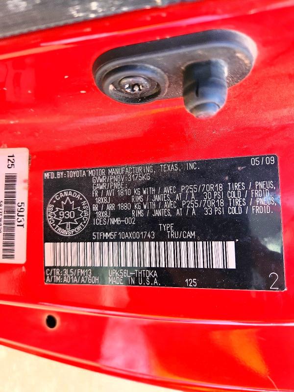 65723826 :رقم المزاد ، 5TFMM5F10AX001743 vin ، 2010 Toyota Tundra مزاد بيع