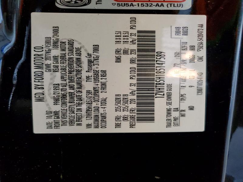 65340726 :رقم المزاد ، 1ZVHT85H185147589 vin ، 2008 Ford Mustang مزاد بيع