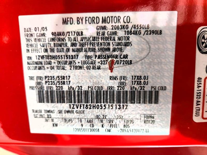 Aukcja sprzedaży 2005 Ford Mustang, vin: 1ZVFT82H055151317, numer aukcji: 63640346