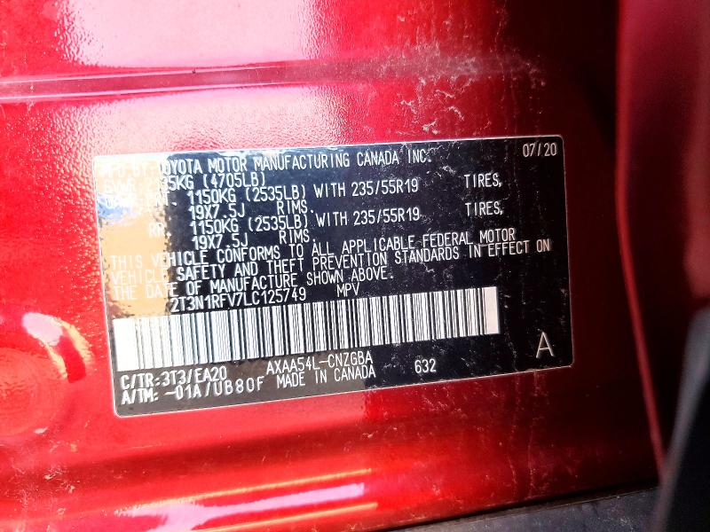 Aukcja sprzedaży 2020 Toyota Rav4, vin: 2T3N1RFV7LC125749, numer aukcji: 66308316