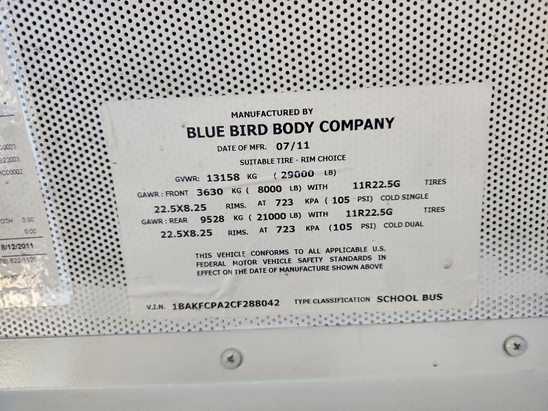 Aukcja sprzedaży 2012 Bluebird Vision, vin: 1BAKFCPA2CF288042, numer aukcji: 63350676