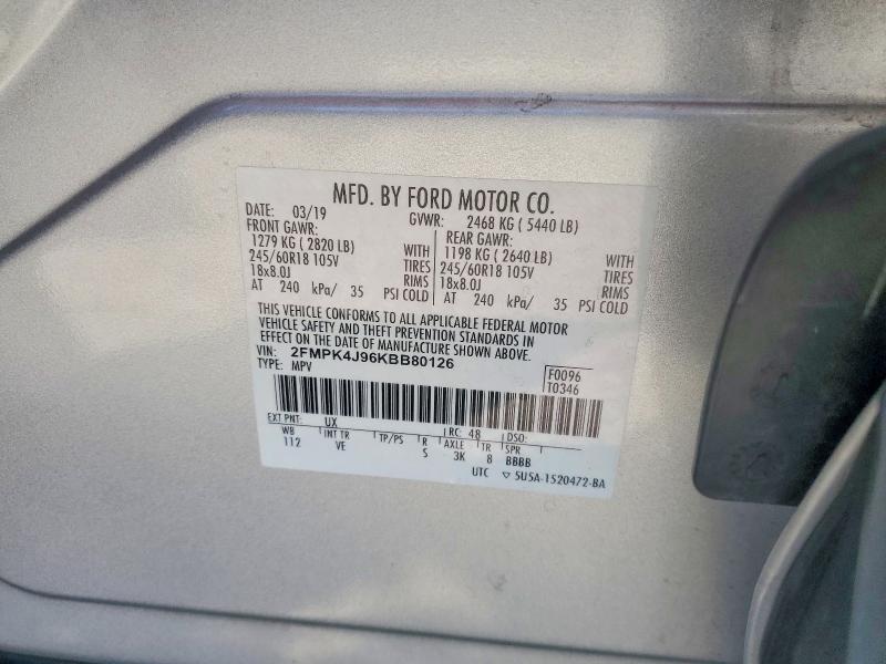 2019 Ford Edge მანქანა იყიდება აუქციონზე, vin: 2FMPK4J96KBB80126, აუქციონის ნომერი: 65238076