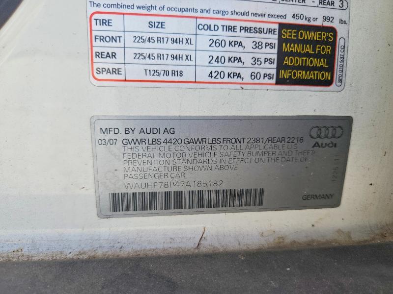 64916086 :رقم المزاد ، WAUHF78P47A185182 vin ، 2007 Audi A3 مزاد بيع