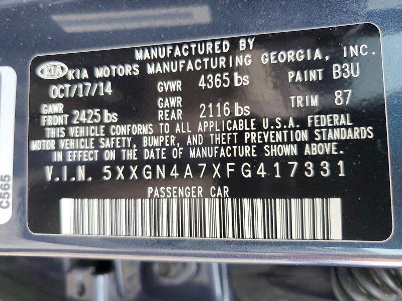 65886006 :رقم المزاد ، 5XXGN4A7XFG417331 vin ، 2015 Kia Optima مزاد بيع