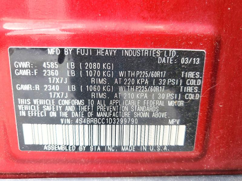 Продаж на аукціоні авто 2013 Subaru Outback, vin: 4S4BRBCC1D3299790, номер лоту: 65637006