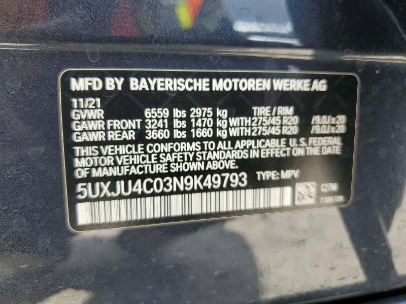 Aukcja sprzedaży 2022 Bmw X5, vin: 5UXJU4C03N9K49793, numer aukcji: 63496176
