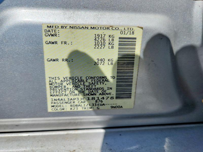Продаж на аукціоні авто 2018 Nissan Altima, vin: 1N4AL3AP3JC181478, номер лоту: 65643966