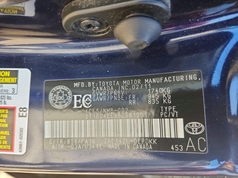Продажа на аукционе авто 2011 Toyota Corolla, vin: 2T1BU4EEXBC581301, номер лота: 64981346