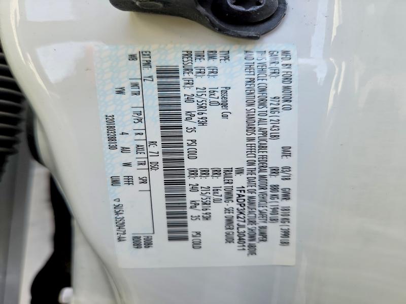 2018 Ford Focus მანქანა იყიდება აუქციონზე, vin: 1FADP3K27JL304011, აუქციონის ნომერი: 66071666