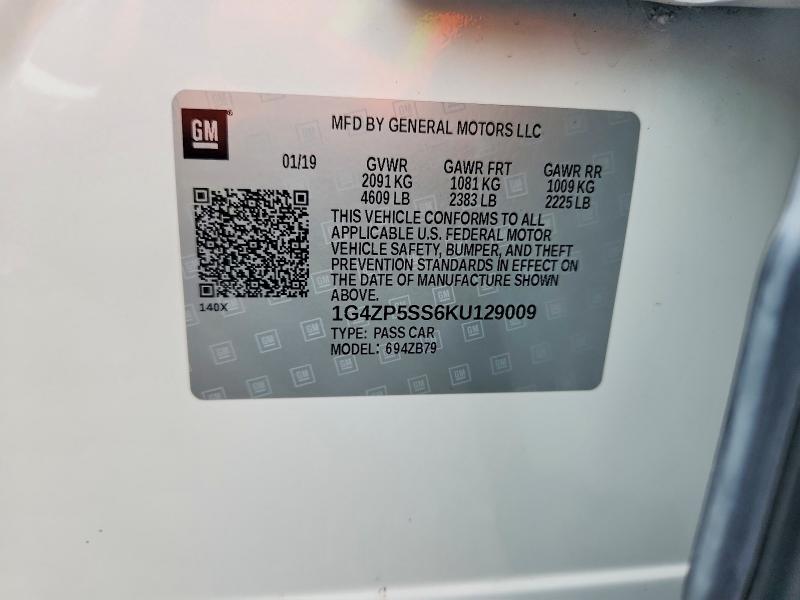 Auction sale of the 2019 Buick Lacrosse, vin: 1G4ZP5SS6KU129009, lot number: 64137946