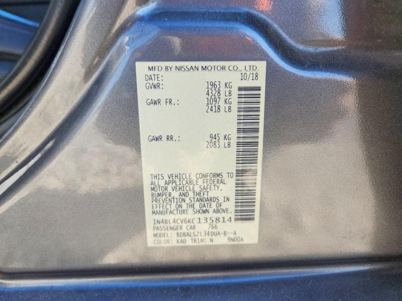 Aukcja sprzedaży 2019 Nissan Altima, vin: 1N4BL4CV6KC135814, numer aukcji: 65498296