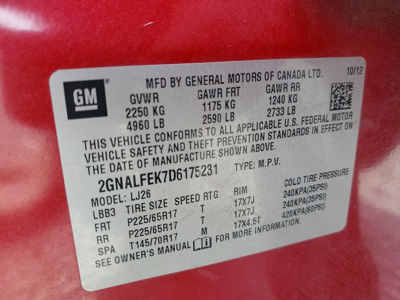 64900886 :رقم المزاد ، 2GNALFEK7D6175231 vin ، 2013 Chevrolet Equinox مزاد بيع