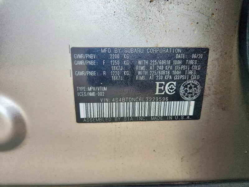 65859666 :رقم المزاد ، 4S4BTDNC6L3229596 vin ، 2020 Subaru Outback مزاد بيع