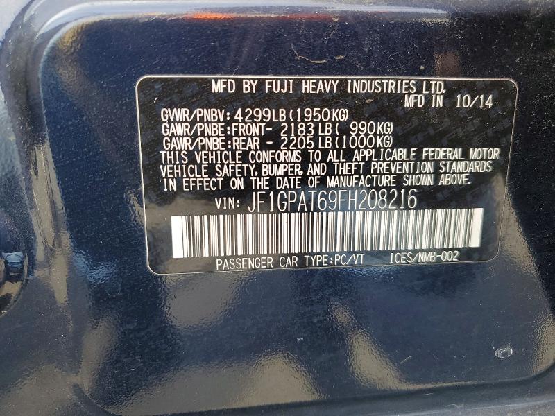 65236546 :رقم المزاد ، JF1GPAT69FH208216 vin ، 2015 Subaru Impreza مزاد بيع