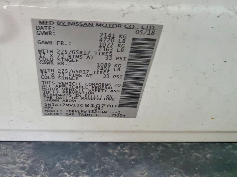 62690066 :رقم المزاد ، 5N1AT2MV1JC810780 vin ، 2018 Nissan Rogue مزاد بيع
