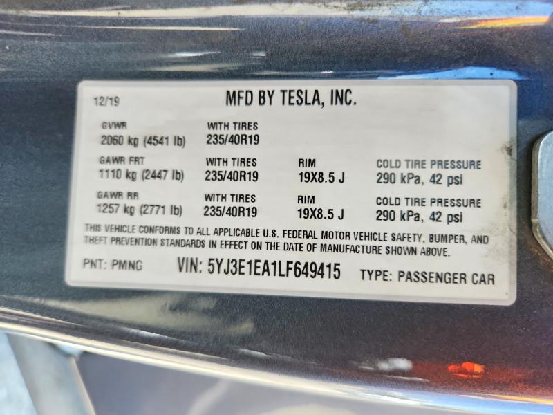 Продажа на аукционе авто 2020 Tesla Model 3, vin: 5YJ3E1EA1LF649415, номер лота: 65936516