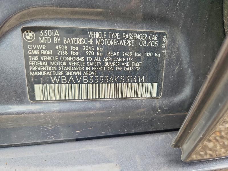 63153326 :رقم المزاد ، WBAVB33536KS31414 vin ، 2006 Bmw 330 مزاد بيع