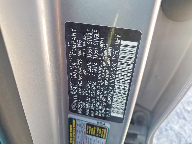 2018 Hyundai Santa Fe მანქანა იყიდება აუქციონზე, vin: KM8SNDHF1JU260536, აუქციონის ნომერი: 66134036